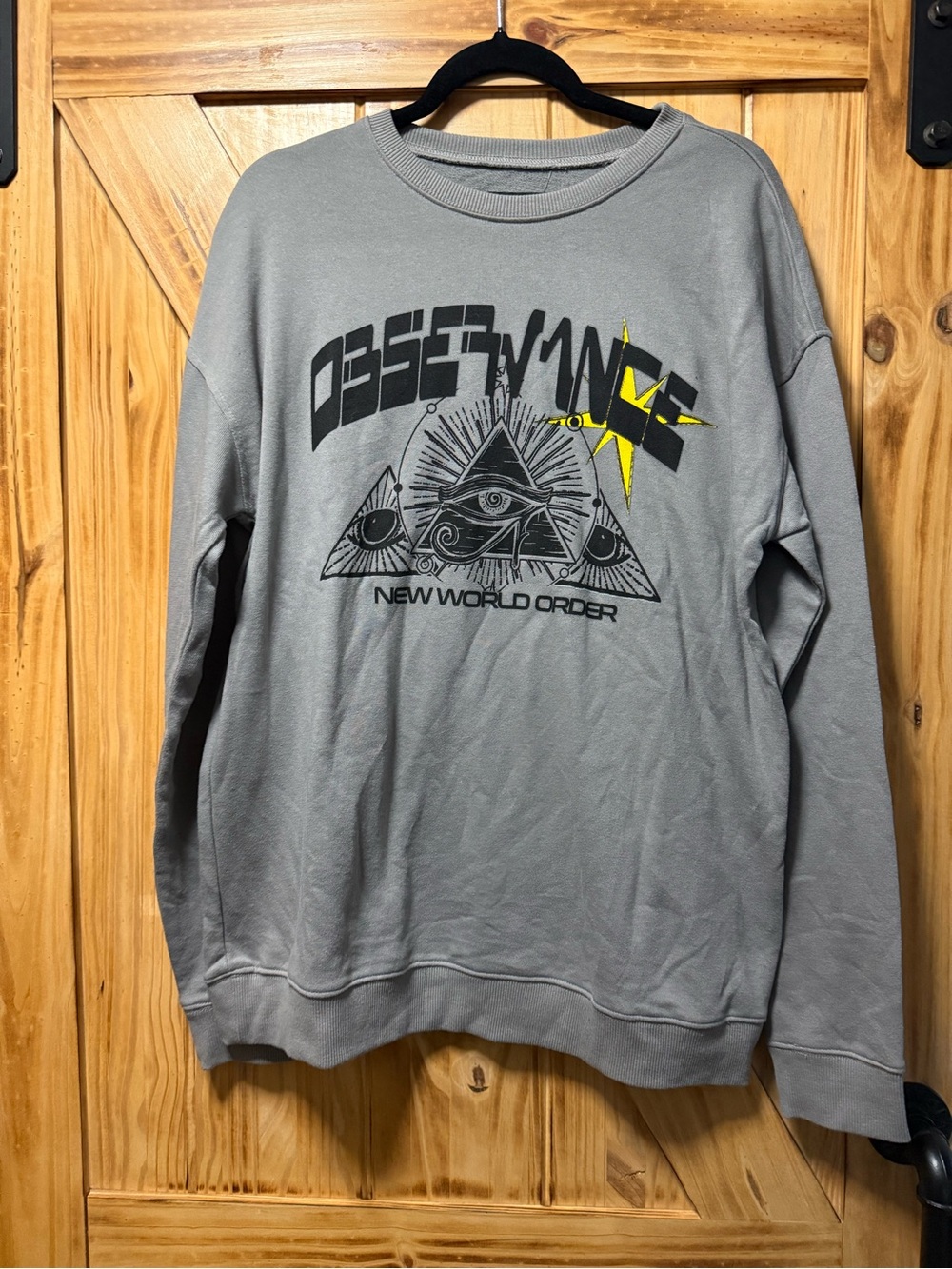 Original Use Gray Crewneck Sweatshirt with Black & Yellow Graphic